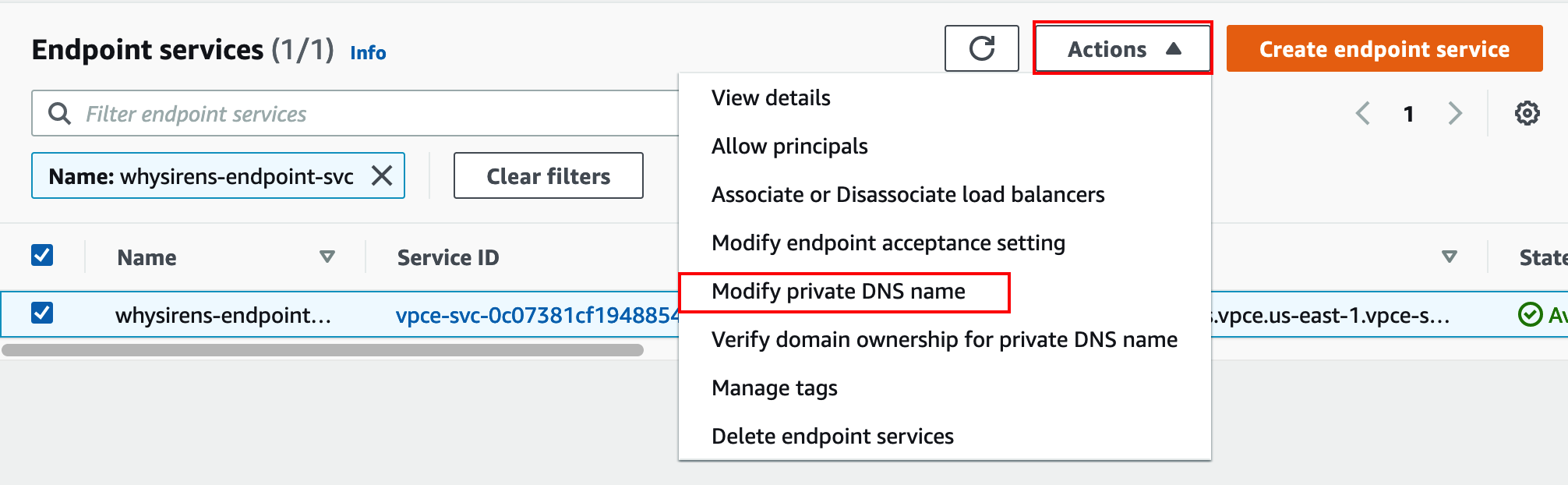 Modify the endpoint private DNS name